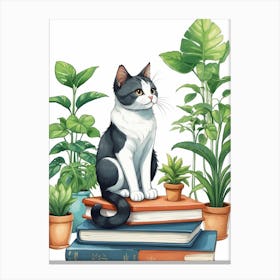 Cat On Books Canvas Print