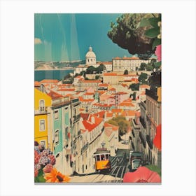 Lisbon   Retro Collage Style 1 Canvas Print