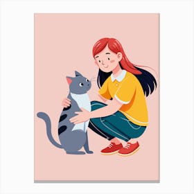 Girl With Cat Canvas Print