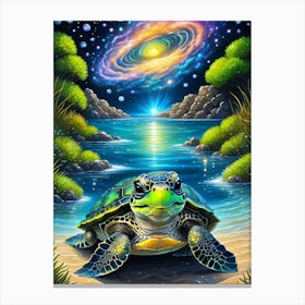 Turtle In Space Beach Canvas Print