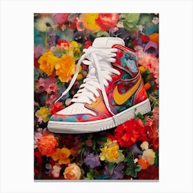 Jordan 1 Red Flowers Nike Sneakers Floral Painting Poster Canvas Print