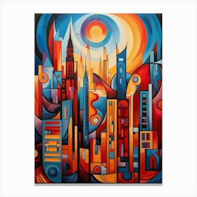 City Futuristic 03 - Abstract Vibrant Cubism Style Canvas Print