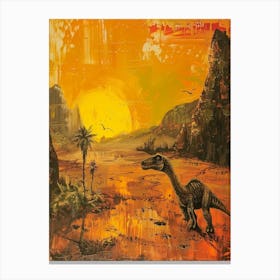 Dinosaur At Sunset Painting Canvas Print