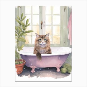Laperm Cat In Bathtub Botanical Bathroom 2 Canvas Print