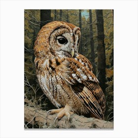 Tawny Owl Relief Illustration 1 Canvas Print