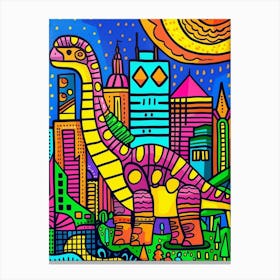 Cute Geometric Dinosaur Cityscape Abstract Illustration Canvas Print