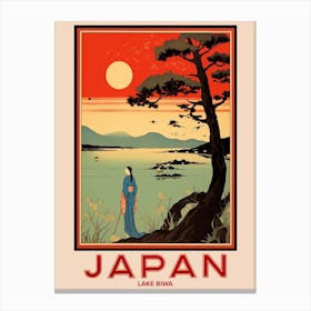 Lake Biwa, Visit Japan Vintage Travel Art 3 Canvas Print