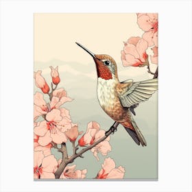 Hummingbird Animal Drawing In The Style Of Ukiyo E 4 Canvas Print