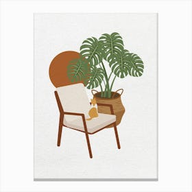 Minimal art of a cat on a chair Canvas Print