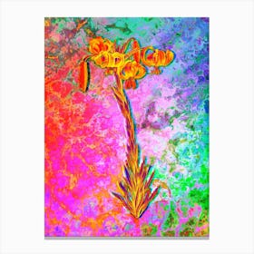 Lily Botanical in Acid Neon Pink Green and Blue Canvas Print