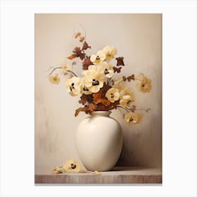 Pansy, Autumn Fall Flowers Sitting In A White Vase, Farmhouse Style 1 Canvas Print