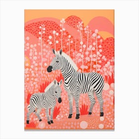 Zebra Mother & Calf Pink & Orange 1 Canvas Print