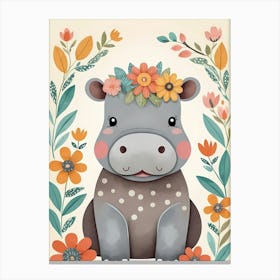 Floral Baby Hippo Nursery Illustration (54) Canvas Print