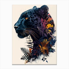Double Exposure Realistic Black Panther With Jungle 1 Canvas Print