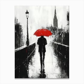 A Man with a Red Umbrella in the Rain 4 Canvas Print