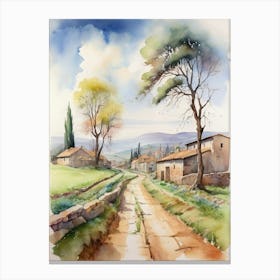 Watercolor Of A Country Road.1 Canvas Print