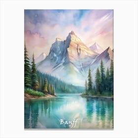 Banff National Park Watercolor Painting Canvas Print