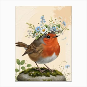 Robin With Flowers 5 Canvas Print