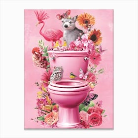 Flamingos In The Toilet Canvas Print