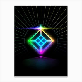 Neon Geometric Glyph in Candy Blue and Pink with Rainbow Sparkle on Black n.0303 Canvas Print