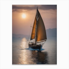 Sailing Boat At Sunset Canvas Print