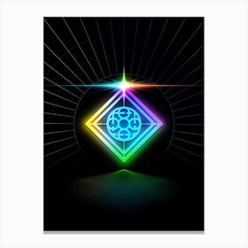 Neon Geometric Glyph in Candy Blue and Pink with Rainbow Sparkle on Black n.0174 Canvas Print