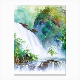 Kuang Si Falls, Laos Water Colour  (2) Canvas Print