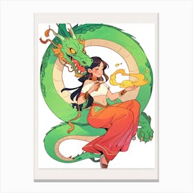 Asian Girl With Dragon 2 Canvas Print