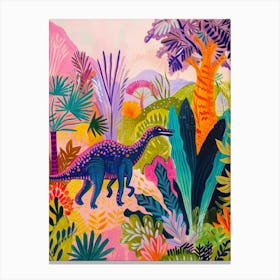 Colourful Dinosaur In The Wild Painting 3 Canvas Print