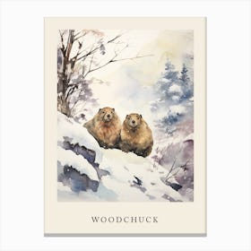 Winter Watercolour Woodchuck 2 Poster Canvas Print