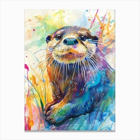 Otter Colourful Watercolour 3 Canvas Print