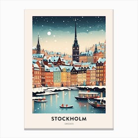 Winter Night  Travel Poster Stockholm Sweden 3 Canvas Print