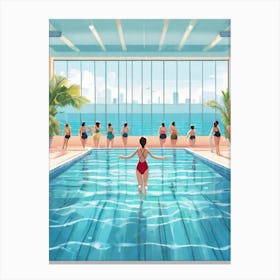 Swimming Girl With Many Girls Outside The Pool To Swim Canvas Print