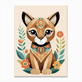 Floral Cute Baby Puma Nursery Illustration (35) Canvas Print