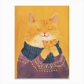 Orange Cat Pizza Lover Folk Illustration 4 Canvas Print