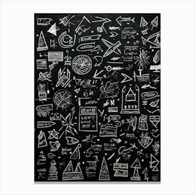 Blackboard Covered In A Collage Of Hand Drawn Icons Arrows And Abstract Doodles Symbolizing Direc (2) Canvas Print