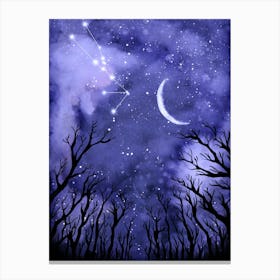 Watercolor Night Sky With Stars - Starry Night and Moon #3 Canvas Print