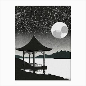 A Full Moon Night With A Silhouetted Pavilion At A Lake Ukiyo-E Canvas Print