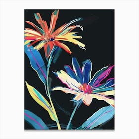 Neon Flowers On Black Asters 5 Canvas Print