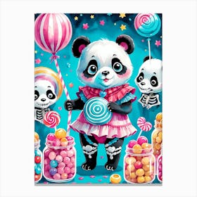 Cute Skeleton Panda Halloween Painting (31) Canvas Print