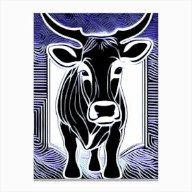 Cow Lino Black And White, 1130 Canvas Print