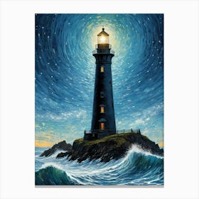 Lighthouse In The Storm Vincent Van Gogh Painting Style Illustration (4) Canvas Print