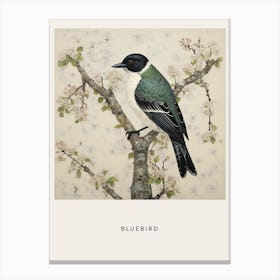 Ohara Koson Inspired Bird Painting Bluebird 2 Poster Canvas Print