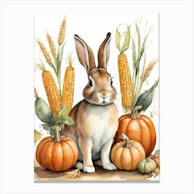 Painting Of A Cute Bunny With A Pumpkins (49) Canvas Print