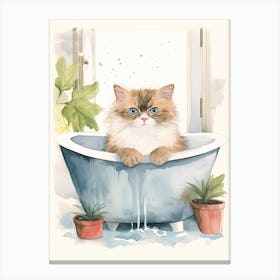 Himalayan Cat In Bathtub Botanical Bathroom 4 Canvas Print