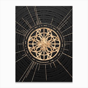 Geometric Glyph Symbol in Gold with Radial Array Lines on Dark Gray n.0162 Canvas Print