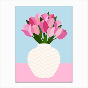 Tulip Arrangement - Floral Vase Pink And Blue Canvas Print