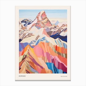 Aoraki New Zealand 1 Colourful Mountain Illustration Poster Canvas Print