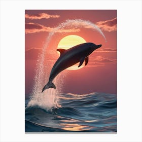 Dolphin Jumping At Sunset 1 Canvas Print