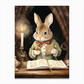 Bunny Reading Rabbit Prints Watercolour 9 Canvas Print